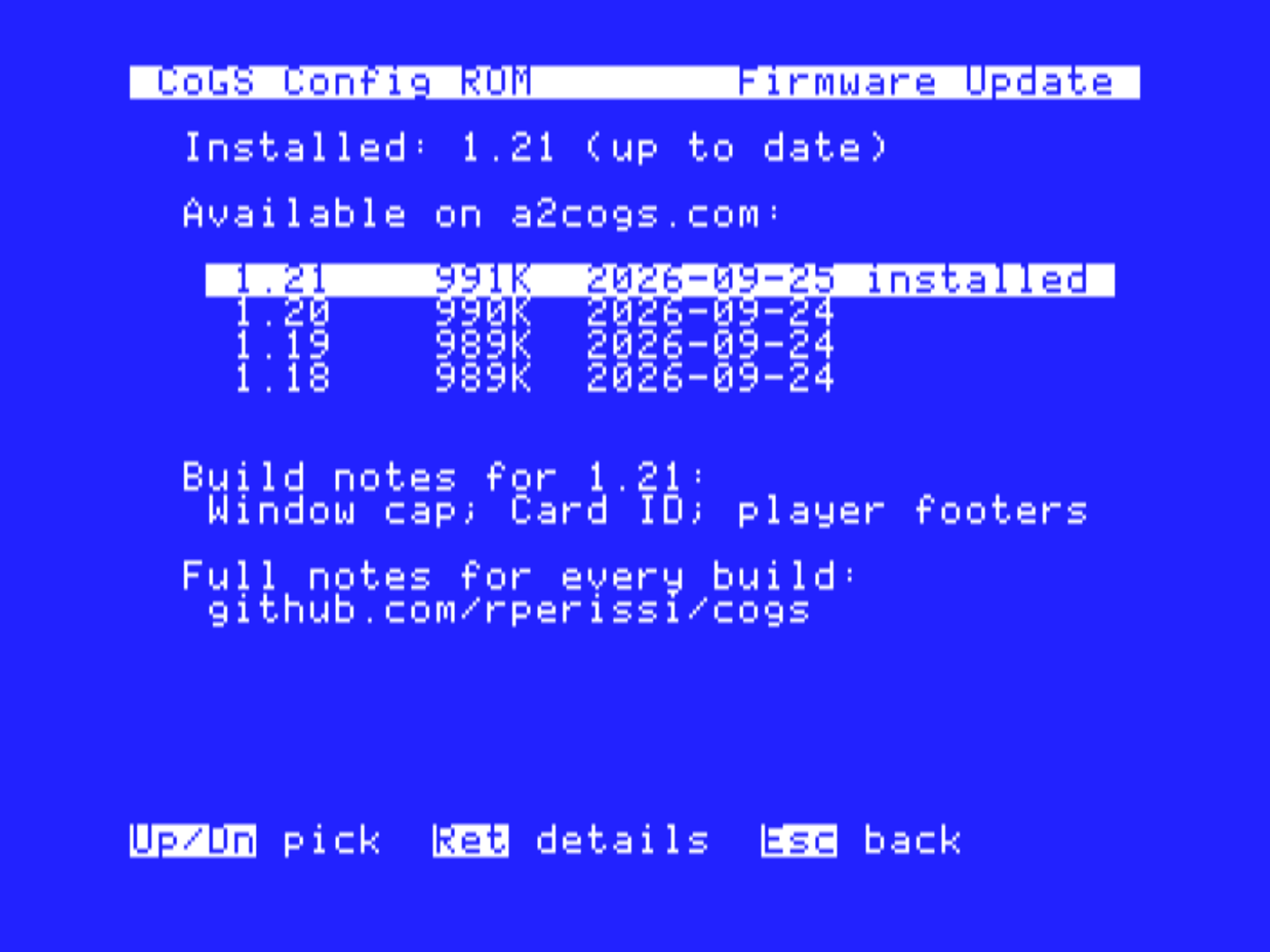 Firmware update list